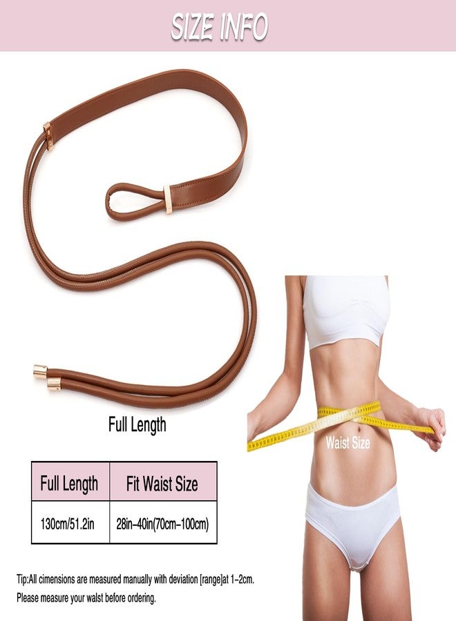 BAOKELAN PU Leather Skinny Belts for Women Knotted Thin Waist Belt for Dresses Brown 130cm/51.2in - Image 4