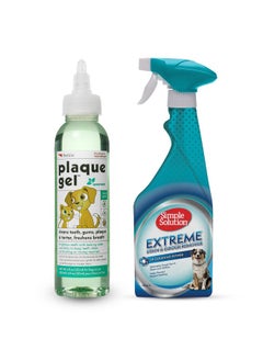 Simple Solution Bo Pack- Simple Solution Extreme Stain & Odour Remover, 3X Cleaning Power, 500 Ml And Petkin Plaque Remover Gel For Dog & Cats, 120 Ml  - Image 1