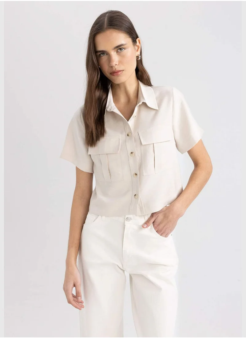 DeFacto Crop Shirt Collar Sensual Short Sleeve Shirt