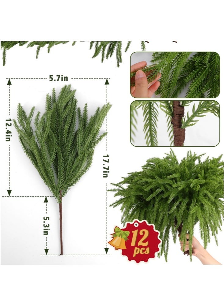 جيجيرو 12 قطعة من أغصان الصنوبر نورفولك الاصطناعية، سيقان صنوبر نورفولك الاصطناعية، حرف يدوية، أغصان صنوبر نورفولك الاصطناعية لعيد الميلاد، ديكور منزلي داخلي وخارجي - Image 2