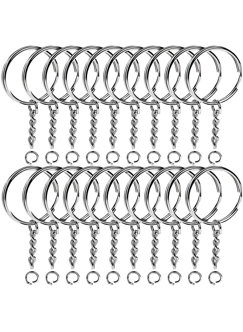 تينيتور حلقات مفاتيح من المعدن المقسمة للفنون والحرف اليدوية - 60 سلسلة مفاتيح بقياس 25 مم مع سلاسل بقياس 26 مم و 60 حلقة قفز مفتوحة لصنع سلاسل المفاتيح الحرفية. - Image 1