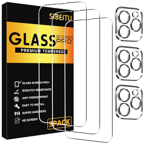 SIBEITU 3 Pack Screen Protector for iPhone 13 Pro Max with 3 Pack Camera Lens Tempered Glass Protector, 6.7 Inch HD Clear Glass Film 9H Hardness Full Coverage, Scratch Resistent, No Air Bubbles - Image 1