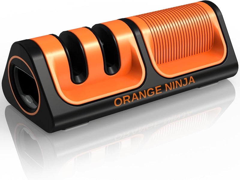 Sharp Pebble Orange Ninja Mini Knife Sharpener - Coarse & Fine Blade Sharpener, Sharpening System- Knife Sharpeners for Kitchen Knives, Pocket Kitchen Knives Sharpeners with Bottle Opener & Fridge Attachment - Image 1
