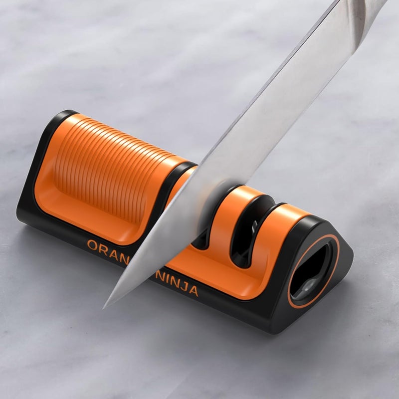 Sharp Pebble Orange Ninja Mini Knife Sharpener - Coarse & Fine Blade Sharpener, Sharpening System- Knife Sharpeners for Kitchen Knives, Pocket Kitchen Knives Sharpeners with Bottle Opener & Fridge Attachment - Image 3