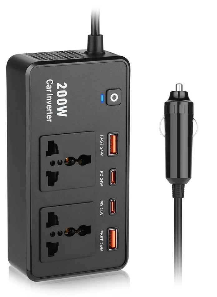 Generic 200W Car Inverter 12V DC To 220V AC Power Adapter With 2 USB-A And 2 Type-C Ports For Laptop Computer Smartphones  - Image 1