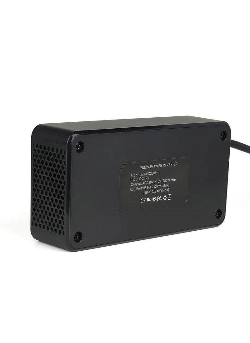 Generic 200W Car Inverter 12V DC To 220V AC Power Adapter With 2 USB-A And 2 Type-C Ports For Laptop Computer Smartphones  - Image 2
