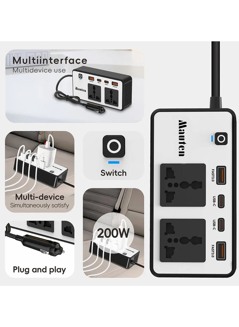 Generic 200W Car Inverter 12V DC To 220V AC Power Adapter With 2 USB-A And 2 Type-C Ports For Laptop Computer Smartphones  - Image 4
