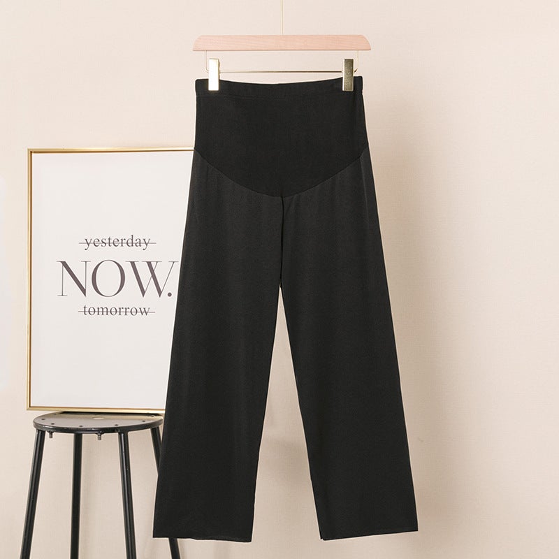 Summer Maternity Pants Fashionable Loose Lantern Capris Black (wide leg pants) 