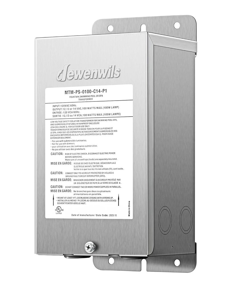 DEWENWILS 100W Low Voltage Pool Light Transformer, 120V AC to 12V/13V/14V AC, Multi-tap Safety Transformer for Pool Lighting, Spa, Underwater Fountain Lights, Outdoor Landscape Lights - Image 1