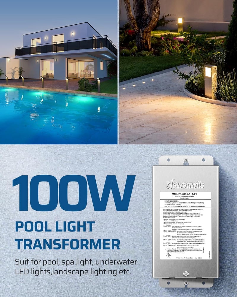 DEWENWILS 100W Low Voltage Pool Light Transformer, 120V AC to 12V/13V/14V AC, Multi-tap Safety Transformer for Pool Lighting, Spa, Underwater Fountain Lights, Outdoor Landscape Lights - Image 2