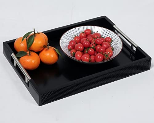 thewense Serving Tray with Polished Metal Handles, 16.5''x12'' Rectangle Coffee Table Tray, Modern Decorative Tray, Large Ottoman Tray, Perfect for Storage and Display (Black) - Image 4