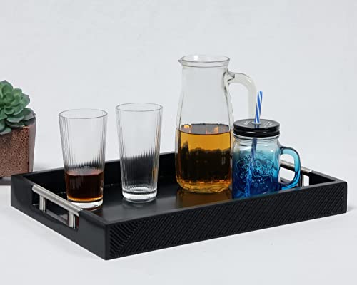 thewense Serving Tray with Polished Metal Handles, 16.5''x12'' Rectangle Coffee Table Tray, Modern Decorative Tray, Large Ottoman Tray, Perfect for Storage and Display (Black) - Image 2