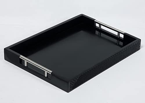 thewense Serving Tray with Polished Metal Handles, 16.5''x12'' Rectangle Coffee Table Tray, Modern Decorative Tray, Large Ottoman Tray, Perfect for Storage and Display (Black) - Image 1