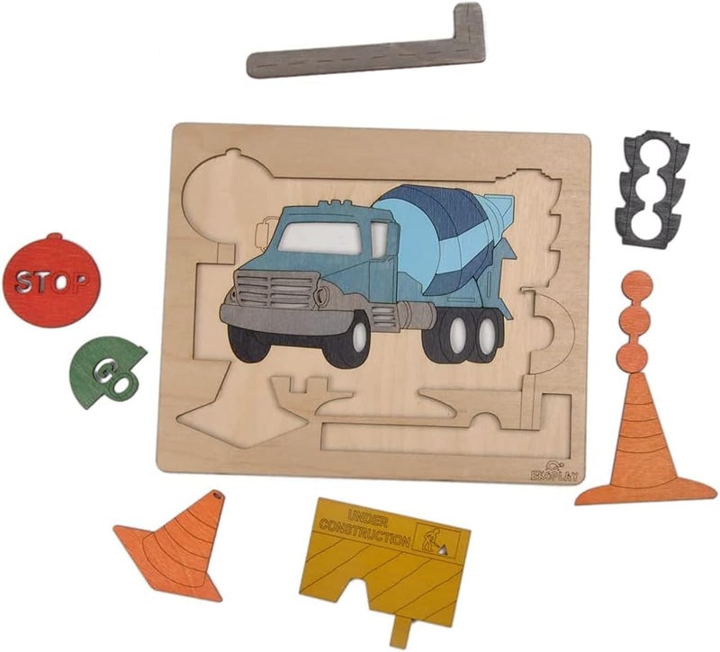 EKOPLAY ’s Multi Layered Wooden Puzzles for Kids, 20 Piece Jigsaw Puzzle for School Kids, Learning Educational Toys Gifts for Boys Girls. Construction Puzzles Sets, Road Construction. - Image 4