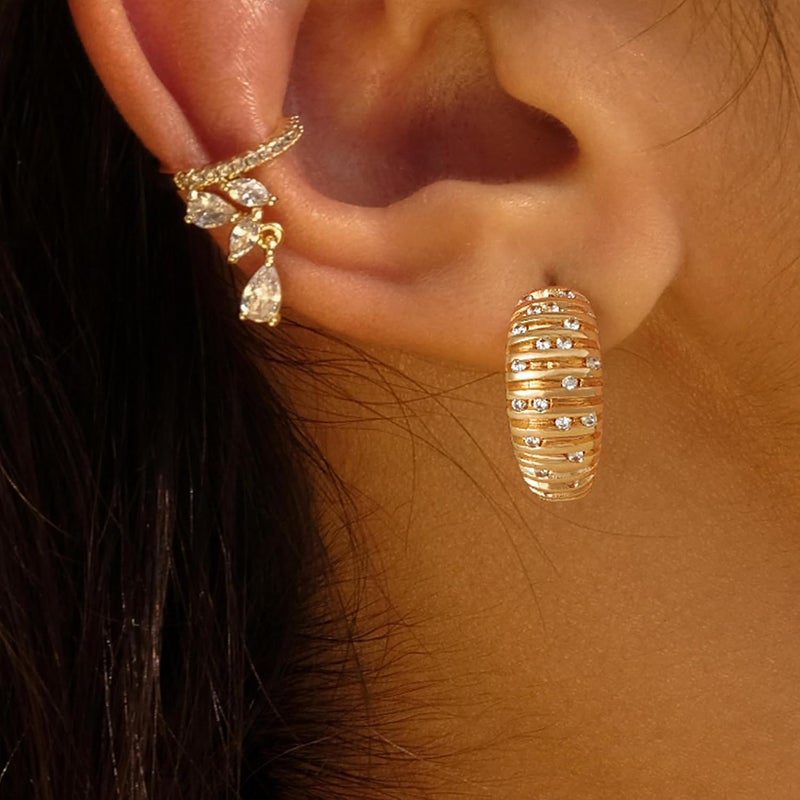 VACRONA Cubic Zirconia Huggie Earrings 14k Gold Plated Tiny Earrings Small Huggie Hoop Earrings Simple Lightweight Hoops Gift for Women - Image 3