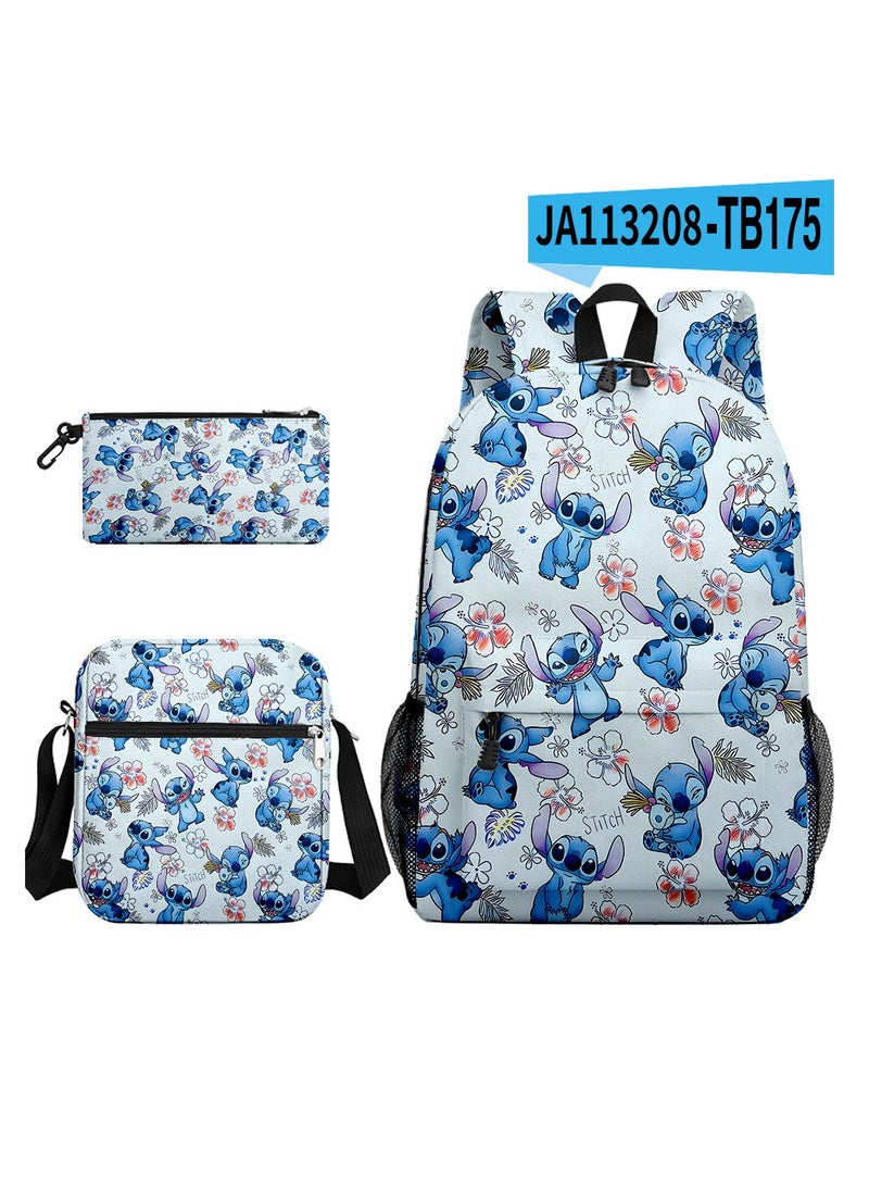 New Cartoon Stitch Backpack School Bag Children's Lunch Bag Pencil Bag Three-Piece Set For Primary And Secondary School Students 32*45*13 cm
