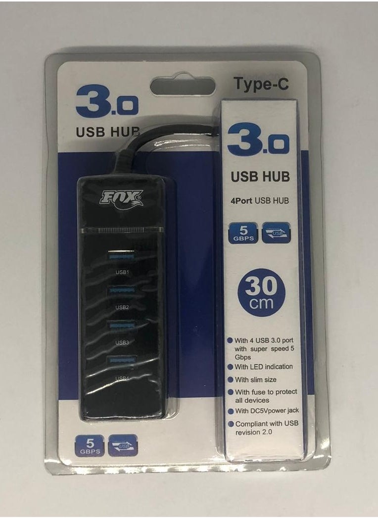 فوكس موزع USB 4 منافذ FOX (كابل من النوع C) 