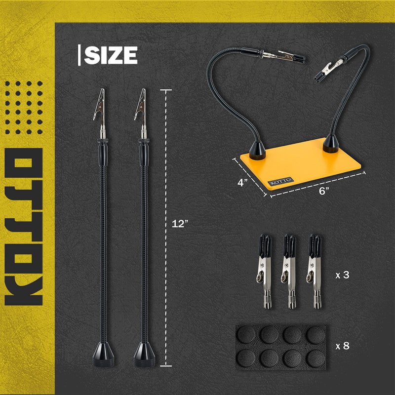 KOTTO Third Hand Soldering Tool PCB Holder Two Magnetic Based Flexible Metal Arms Helping Hands Crafts Jewelry Hobby Workshop Helping Station Non-Slip Steel Weighted Base - Image 4