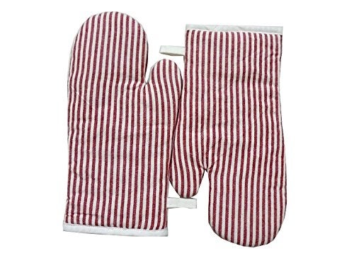Tidy White Red Colour Stripe Design Cotton Micro Oven Hand Glove Pack of 2pcs