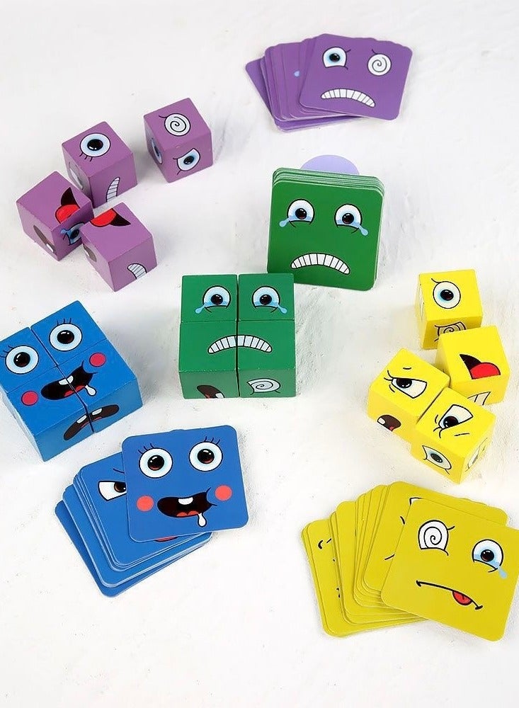 Wooden Face-Changing Expressions Matching Cube Blocks Educational Game Montessori Toy For Kids