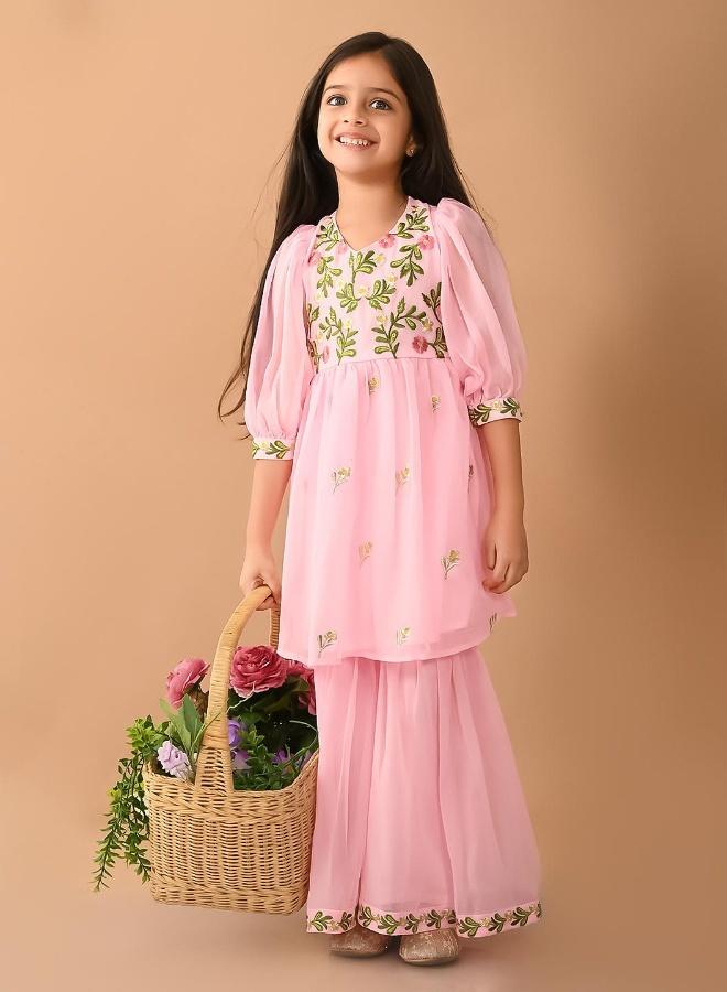 LILPICKS Girls Baby Pink Kurta Set - Image 1