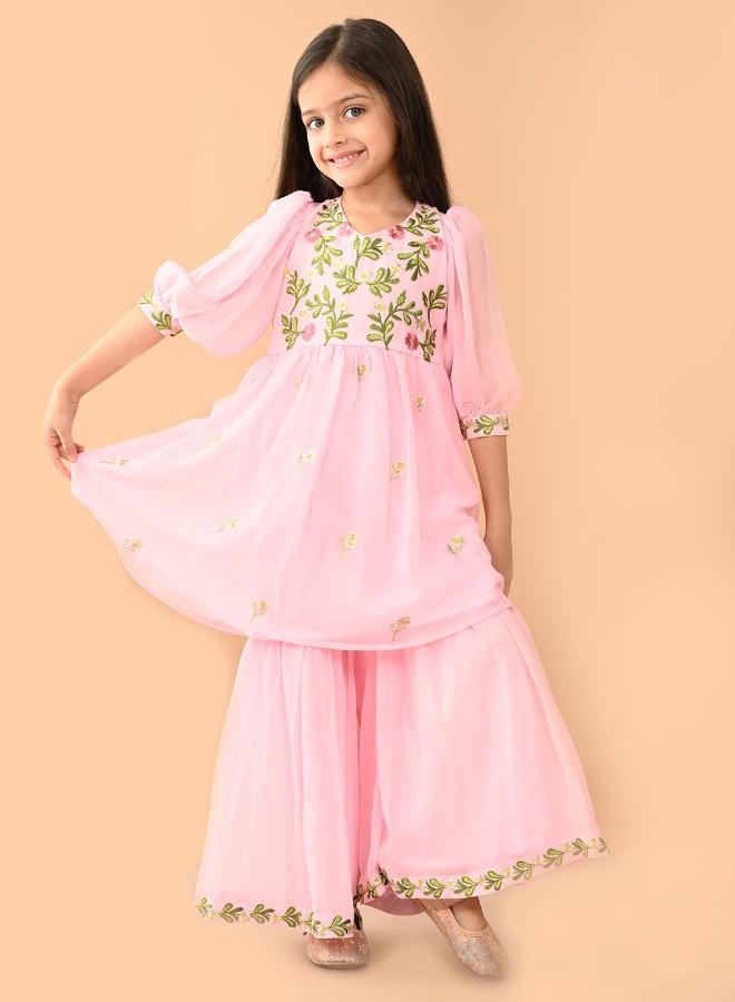 LILPICKS Girls Baby Pink Kurta Set - Image 2