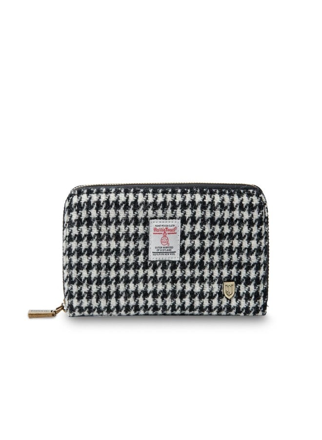 Islander HarrisTweed & PU Leather women’s long zip purse, Black and White, Carry Cash & card, Scottish Style - Image 1