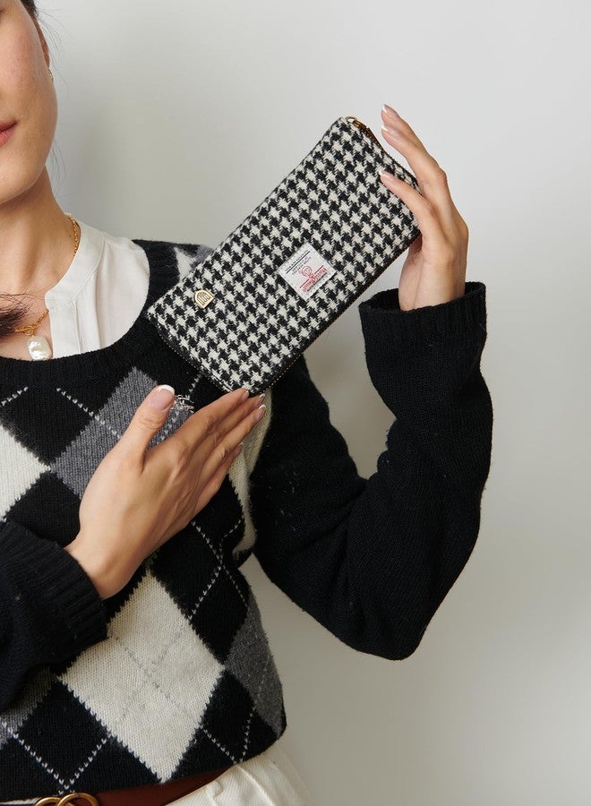 Islander HarrisTweed & PU Leather women’s long zip purse, Black and White, Carry Cash & card, Scottish Style - Image 2