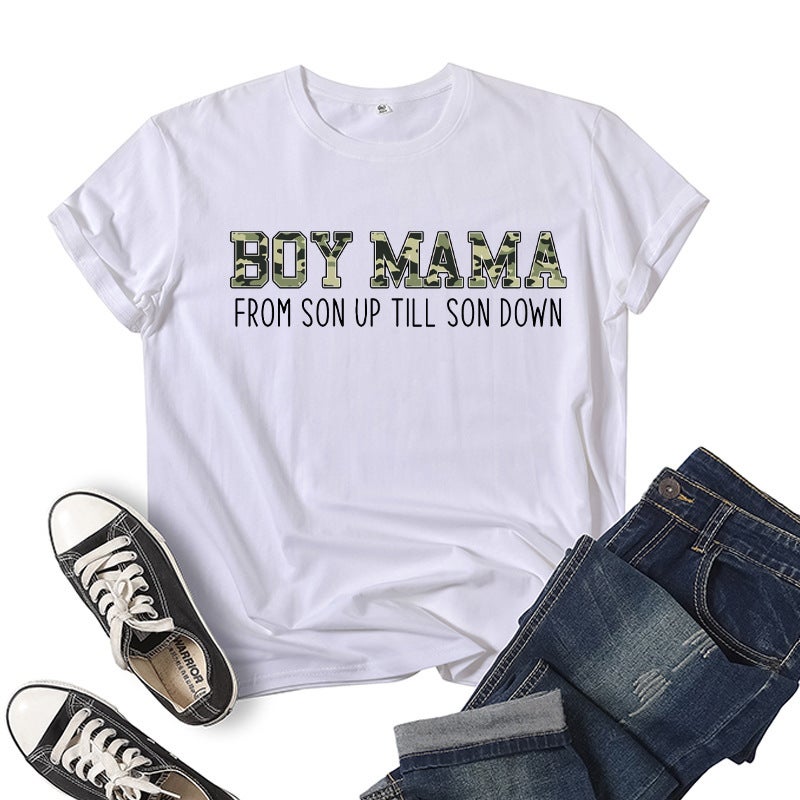 Boys mother Boy Mama printed short sleeve T-shirt European and American mens and womens jacket summer loose wholesale foreign trade cross-border White