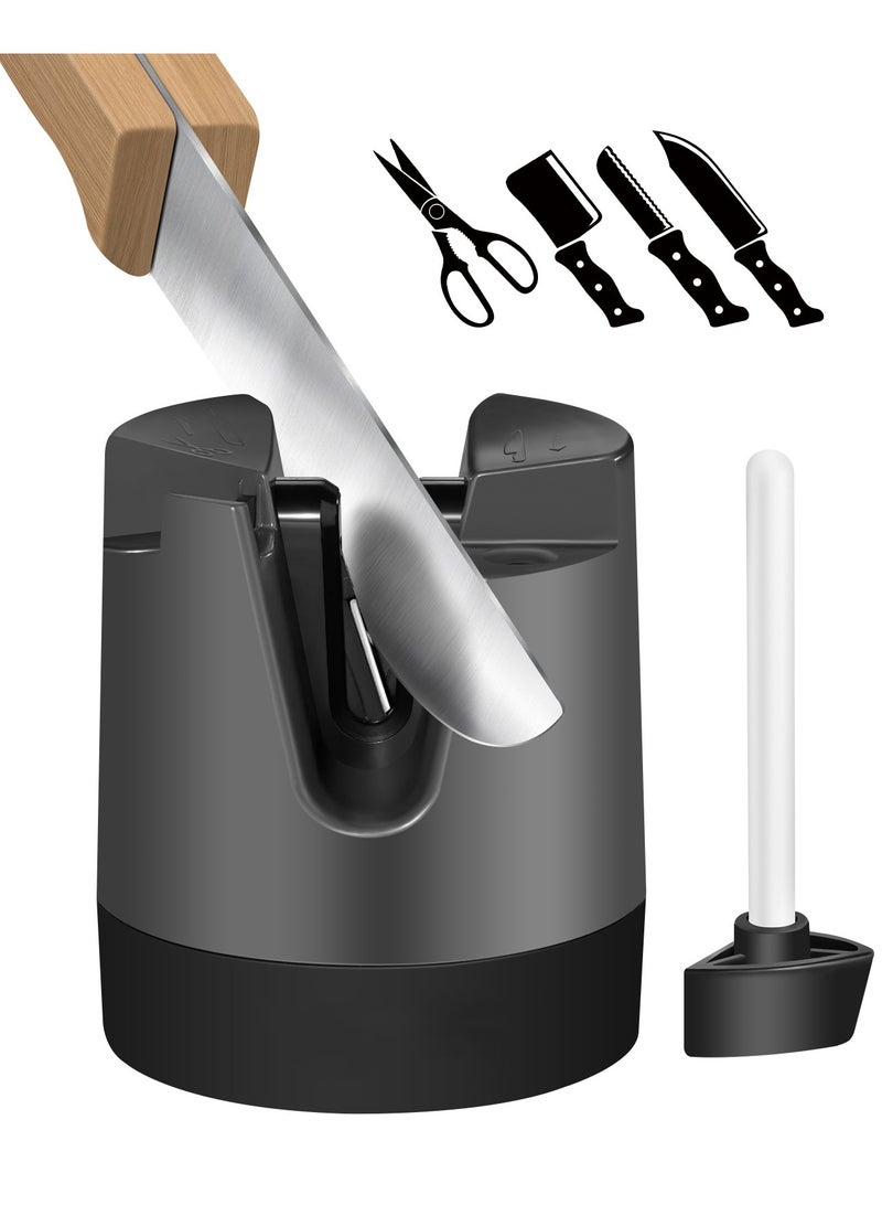 Knife Sharpener - Adjustable Angle V-Shaped Slot Professional Sharpener for Straight Blades Serrated Knives Scissors, Equipped with Detachable Ceramic Polishing Rod Suction Cup Base  - Image 1