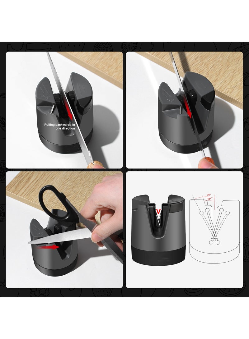 Knife Sharpener - Adjustable Angle V-Shaped Slot Professional Sharpener for Straight Blades Serrated Knives Scissors, Equipped with Detachable Ceramic Polishing Rod Suction Cup Base  - Image 3