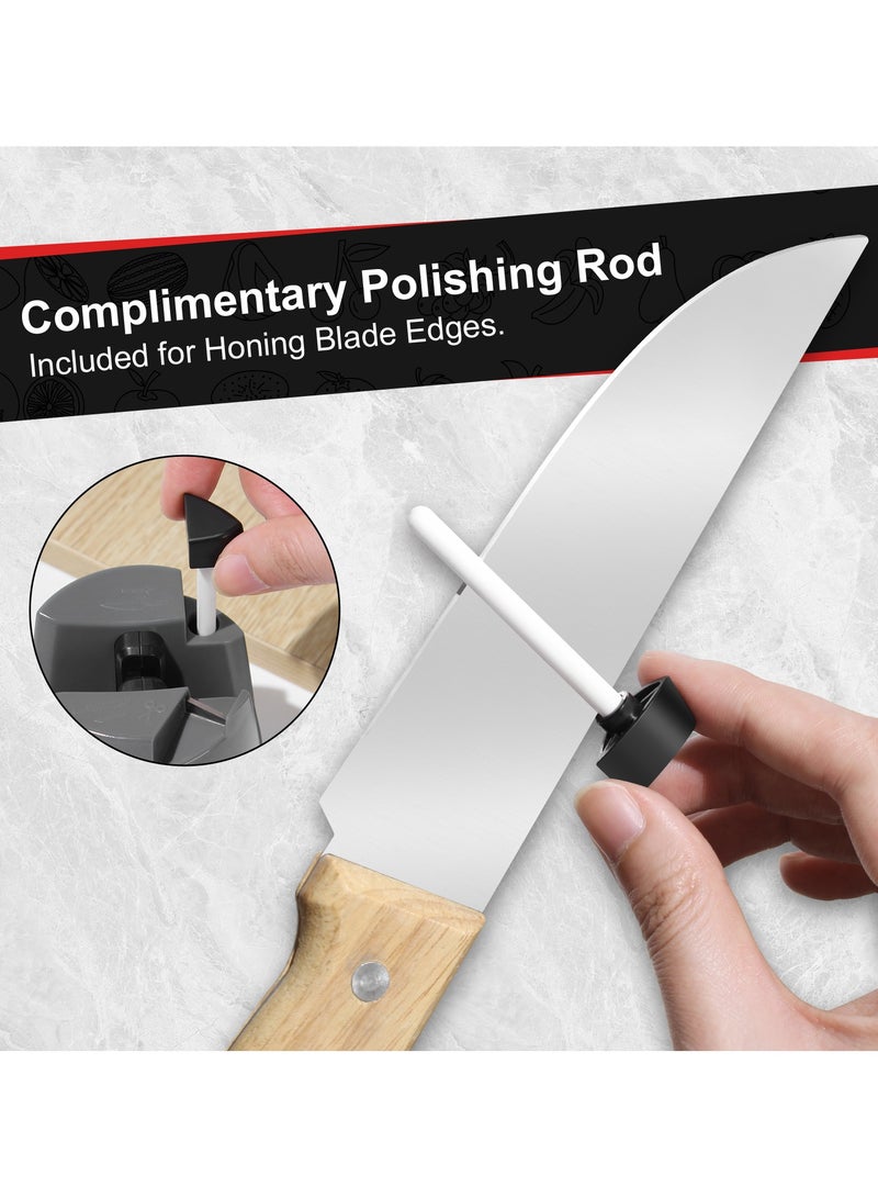Knife Sharpener - Adjustable Angle V-Shaped Slot Professional Sharpener for Straight Blades Serrated Knives Scissors, Equipped with Detachable Ceramic Polishing Rod Suction Cup Base  - Image 4