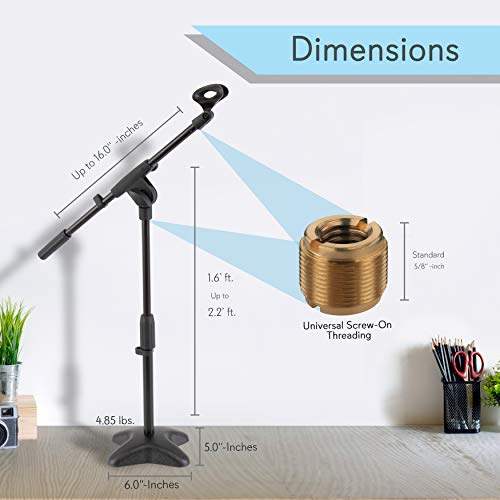 Pyle Universal Compact Microphone Stand Mic Mount Holder Height Adjustment 190 to 260 Inch and Telescoping Boom Extension Adjustable Up to 160 w Knob Style Tension Lock Mechanism PMKS7 - Image 3