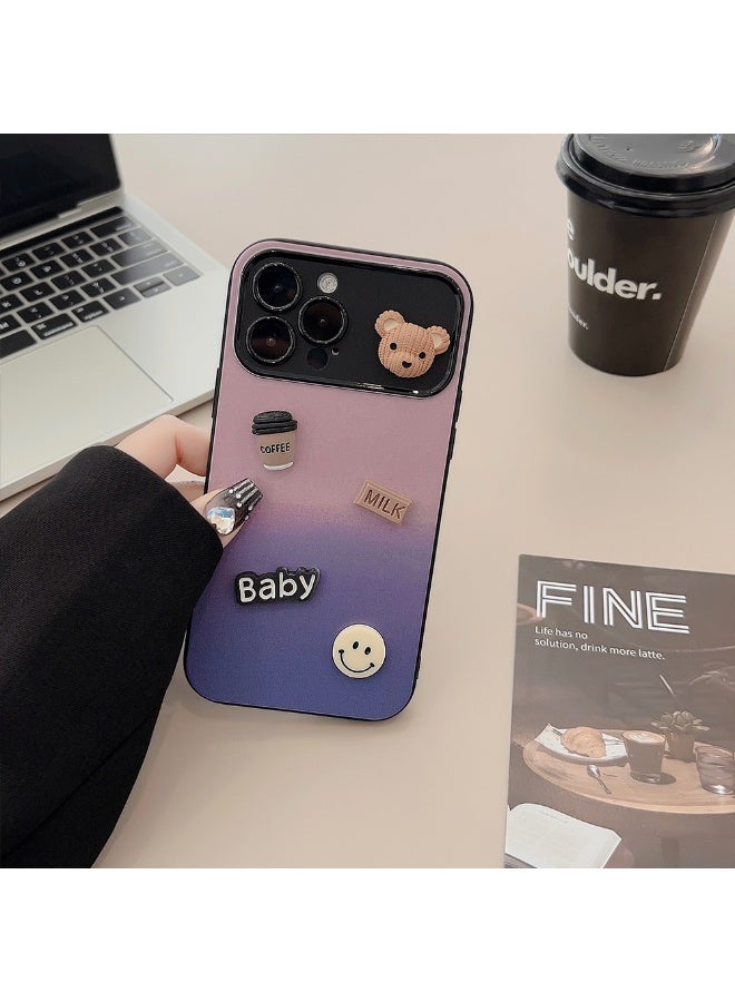 NIBEMINENT Gradient Color Clash Protective TPU Case Cover For iPhone 16 Plus, Pinkish Purple Coffee Bear