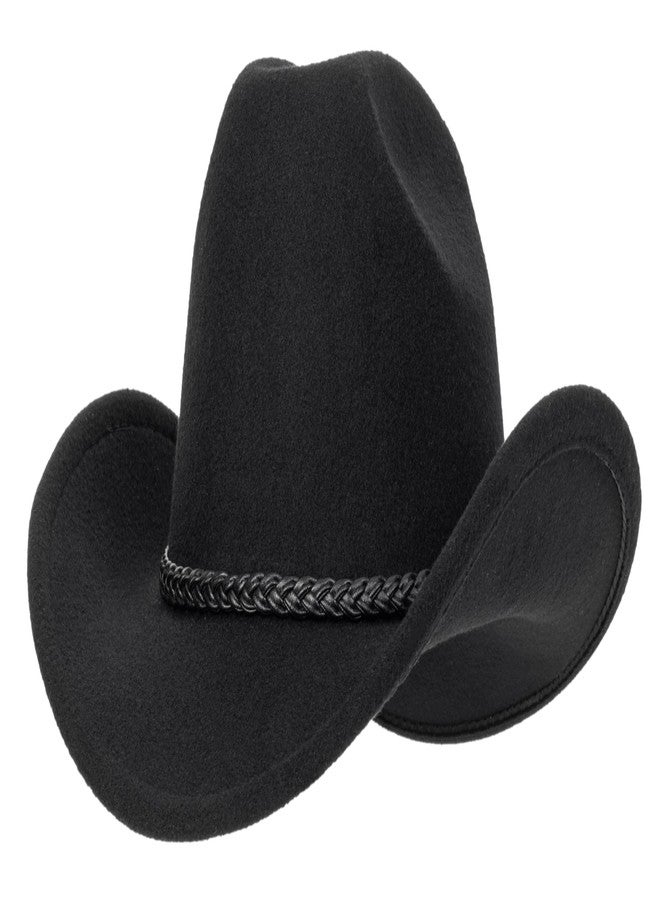FGSS Classic-Western-Cowboy-Hat Upturn-Brim Felt-Cowgirl-Hat Rodeo-Hats with Belt for Women Men (Fit for 22.4-23.2") Black - Image 2
