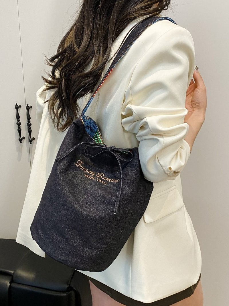New 2025 Contrasting Color Design Senmeng Single Shoulder Canvas Bag Women'S Crossbody Bag Bucket Bag Niche Large Capacity - Image 4