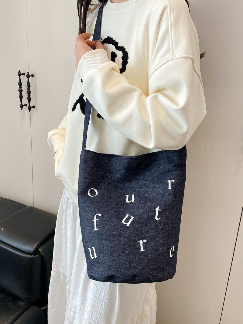 New 2025 Contrasting Color Design Senmeng Single Shoulder Canvas Bag Women'S Crossbody Bag Bucket Bag Niche Large Capacity - Image 5