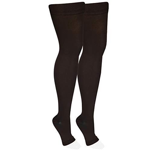 NuVein Medical Compression Stockings, 20-30 mmHg Support, Women & Men Thigh Length Hose, Open Toe, Black, X-Large - Image 4