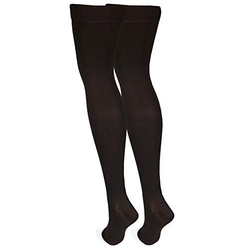 NuVein Medical Compression Stockings, 20-30 mmHg Support, Women & Men Thigh Length Hose, Open Toe, Black, X-Large - Image 5