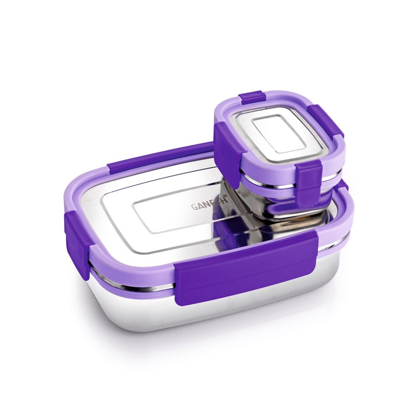 Ganesh Shine Stainless Steel Airtight Leak-Proof Lunch Box for Office, School, Picnic - 750 ml - Purple - Image 5