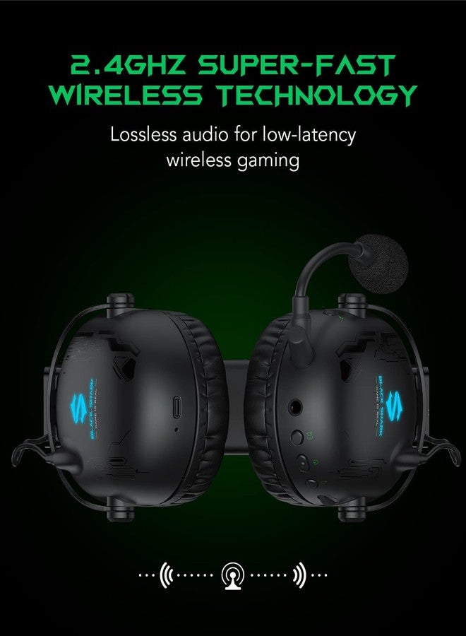 Black Shark Wireless Gaming Headset with Microphone, Bluetooth Xbox Headphone - Fast Connection, No Delay - 2.4GHz USB Headphone with Over Ear Memory Foam for PC, PS5, PS4, Xbox - Image 3