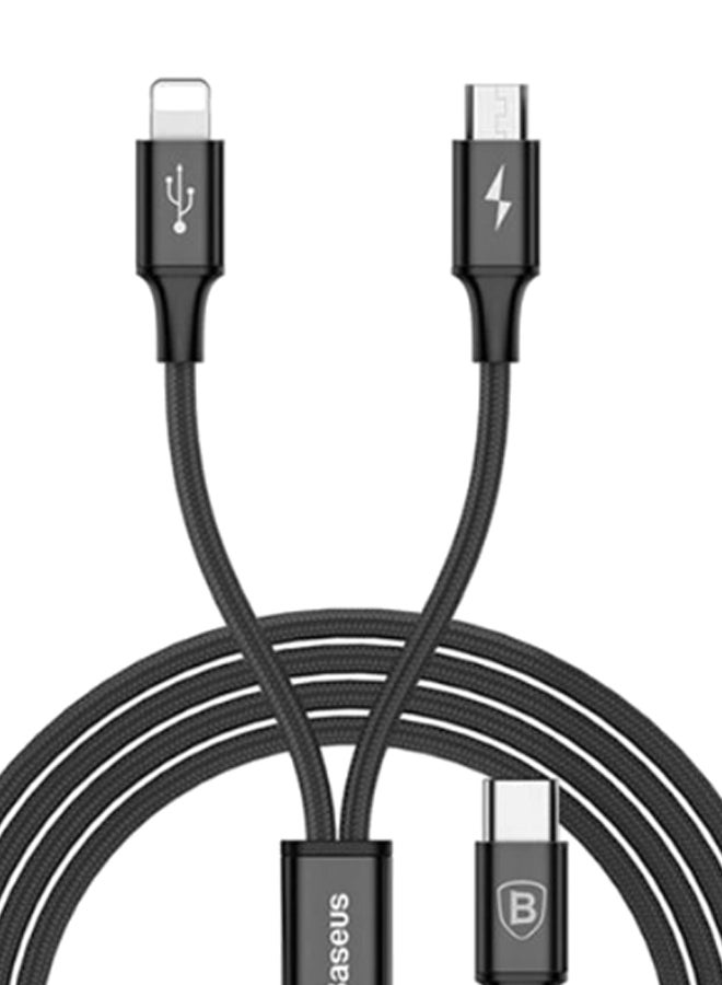 بيسوس كابل من سلسلة رابيد بتصميم 2 في 1 للتحويل من منفذ مايكرو USB إلى منفذ Type-C ويأتي بمنفذ بعدد 8 أسنان أسود/فضي - Image 2