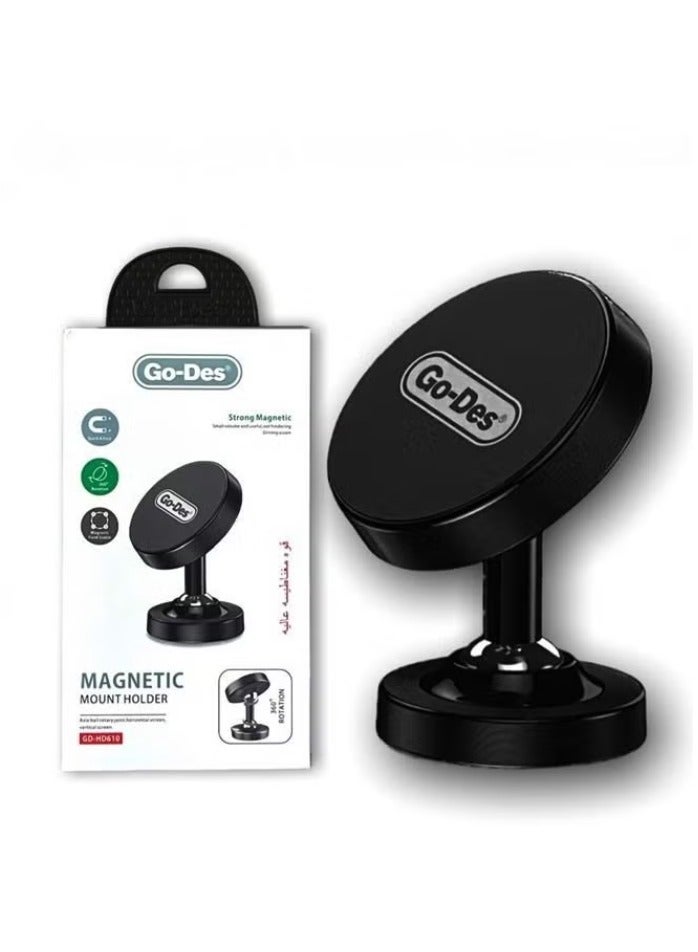 Go-Des Magnetic Car Phone Holder 360 Degree Rotation GD-HD610 - Black - Image 1