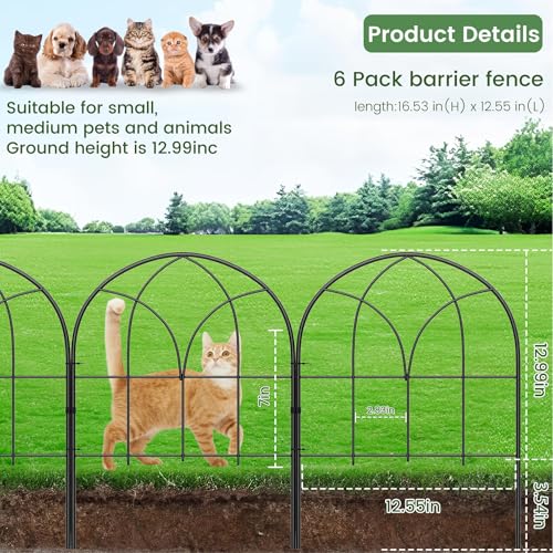 Youpehom Small 12.55"*16.53" Decorative Garden Fencing Border, No Dig Fences Barrier, Black Metal Fence, Garden Edging Fence Panel, Dog Fence Outdoor for Yard, Flower Bed (6 Pcs) - Image 3