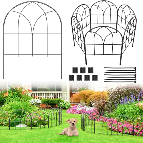 Youpehom Small 12.55"*16.53" Decorative Garden Fencing Border, No Dig Fences Barrier, Black Metal Fence, Garden Edging Fence Panel, Dog Fence Outdoor for Yard, Flower Bed (6 Pcs) - Image 1