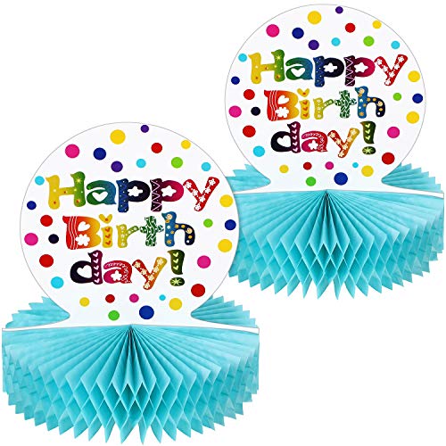 WILLBOND 2 Pieces Happy Birthday Table Decorations Rainbow 3D Honeycomb Paper Table Centerpiece Sign Tabletop Colorful Paper Happy Birthday Centerpiece for Party Supplies - Image 1