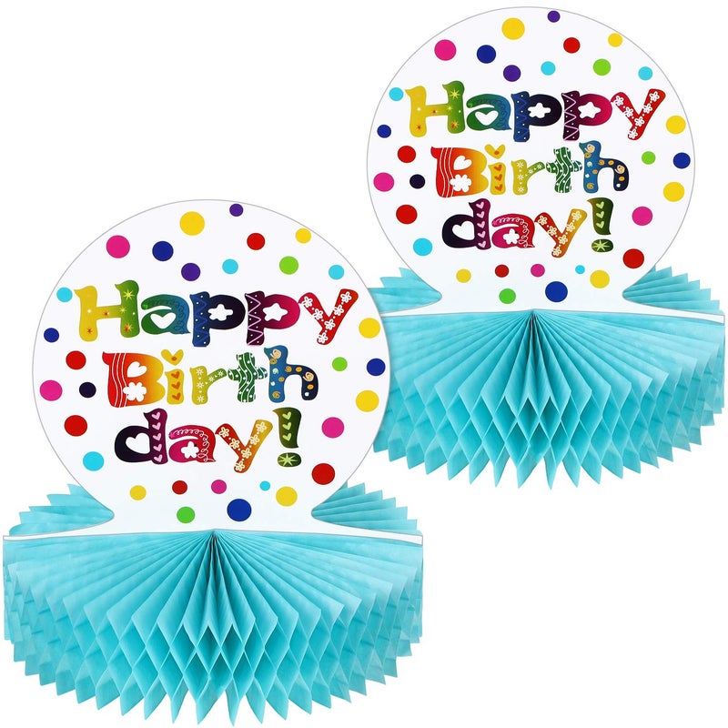 WILLBOND 2 Pieces Happy Birthday Table Decorations Rainbow 3D Honeycomb Paper Table Centerpiece Sign Tabletop Colorful Paper Happy Birthday Centerpiece for Party Supplies - Image 2