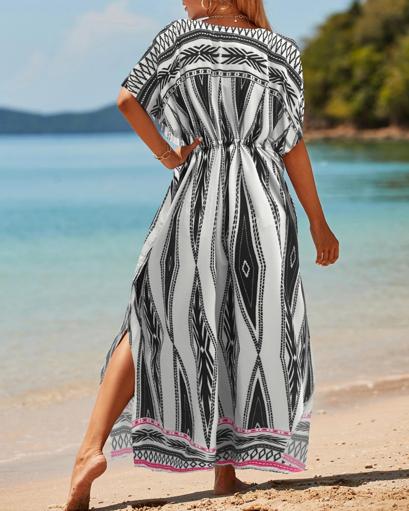 Bsubseach Kaftan Dresses for Women Plus Size Swimsuit Cover Up Long Caftan Dress with Waist Drawstring Geometric Print - Image 5