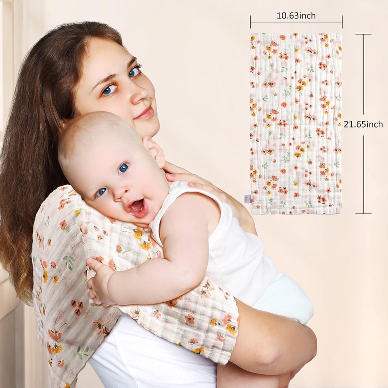 Viviland Baby Muslin Burp Cloths 100 Cotton Super Absorbent Washcloths for Baby Girl and Boy 10 x 20 inches 6Layer Baby Bath Towels Floral Pattern 4 Pack - Image 4