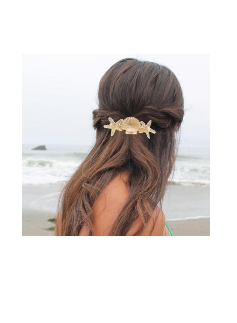 Starfish Hair Clips Gold Metal Sea Star Hairpins Seashell Spring Automatic Hair Barrettes Beach Hair Accessories for Women and Girls (Pack of 3) - Image 2